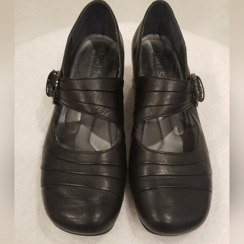Josef Seibel Black Leather Mary Jane's With Strap&Buckle. European Comfort Shoes - Picture 2 of 6